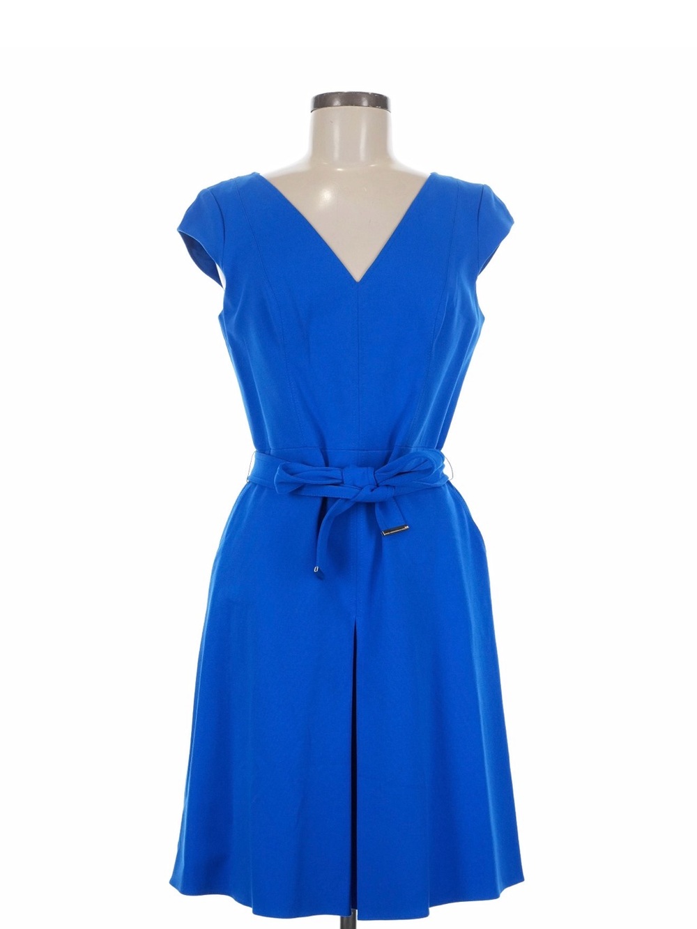 Karen Millen Cobalt V-Neck Midi Dress with Self-Tie Belt